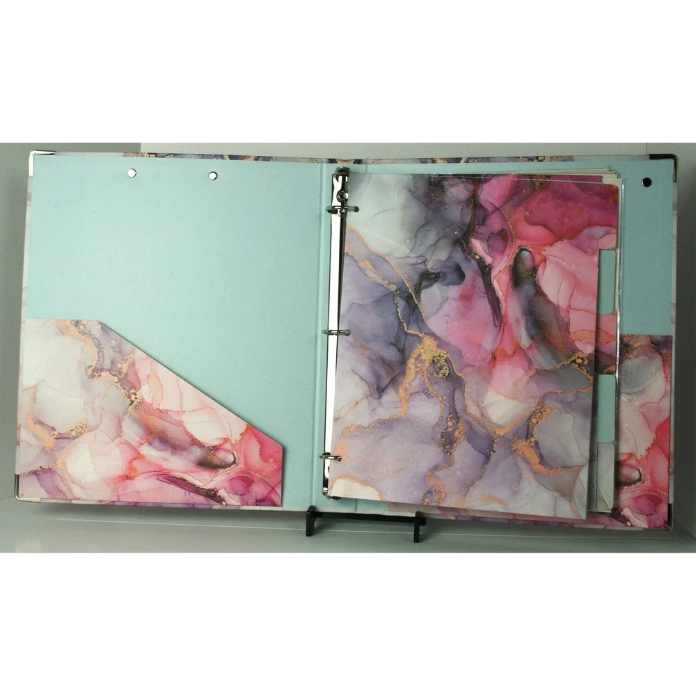 Pink Purple Marble 1 Inch 3 Ring Binder with Clipboard and Dividers